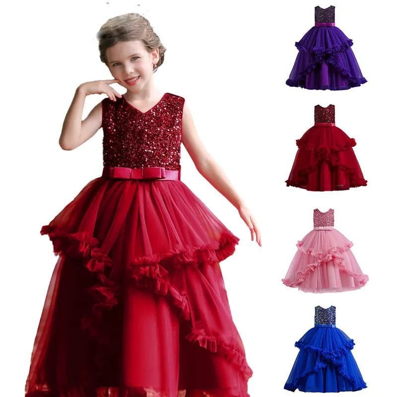 

Elegant Princess Dress 4-12T Girl Wedding Purple Tulle Lace Long Girl Dress Party Pageant Bridesmaids Formal Gown For Teen Girls