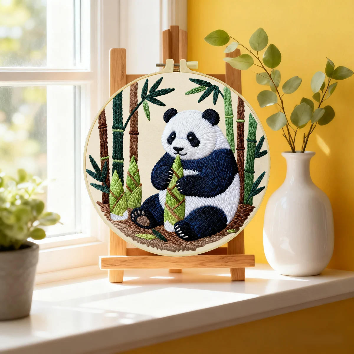1 Stück 20X20CM/15X15CM 7,87/6,3 Zoll Panda-Stickerei-Starter-Kit DIY-Kit DIY-Stickerei-Set Handarbeiten Nadelkunst Heimdekoration – Detail 1
