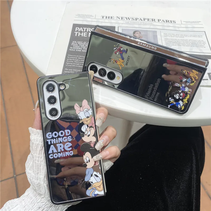 Disney Minnie Mouse Daisy Duck Fold Phone Case for Samsung Galaxy ZFold 3 4 5 zfold3/4/5 z fold Mickey Donald Glass Cover