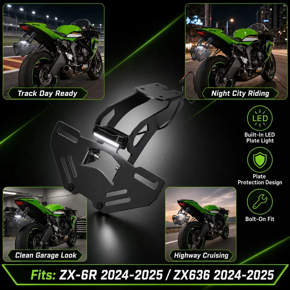

ZX6R Motorbike Accessories Tail Tidy Fender Eliminator Bracket License Plate Holder For KAWASAKI ZX6R ZX636 2024 2025 Motorcycle