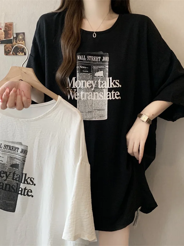 

Casual round Neck Short Sleeve T-Shirt plus Size Fashionable Versatile Loose Fit Summer New Arrival for plus Size Women