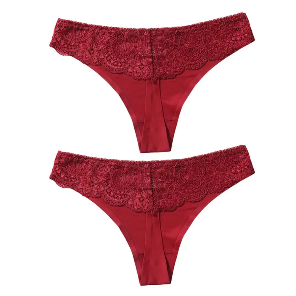 Ropa interior Sexy de 2 piezas para mujer, bragas de cintura baja de Color sólido, encaje sin costuras, Tanga elástico, lencería Floral transparente