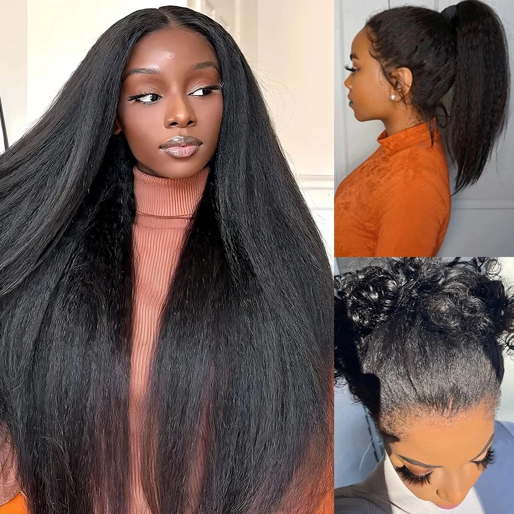 250% 360 شعر مستعار دانتيل كامل شعر الإنسان قبل قطعها غريب ياكي مستقيم HD شفاف الدانتيل أمامي باروكة من شعر طبيعي للنساء 30 32 بوصة #2