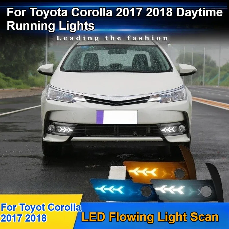 For Toyota Corolla 2017-2018 Car Led Daytime Running Light Front Fog Lamp Yellow Dynamic Turn Signal DRL 12V Daylight Night Blue detail image 2