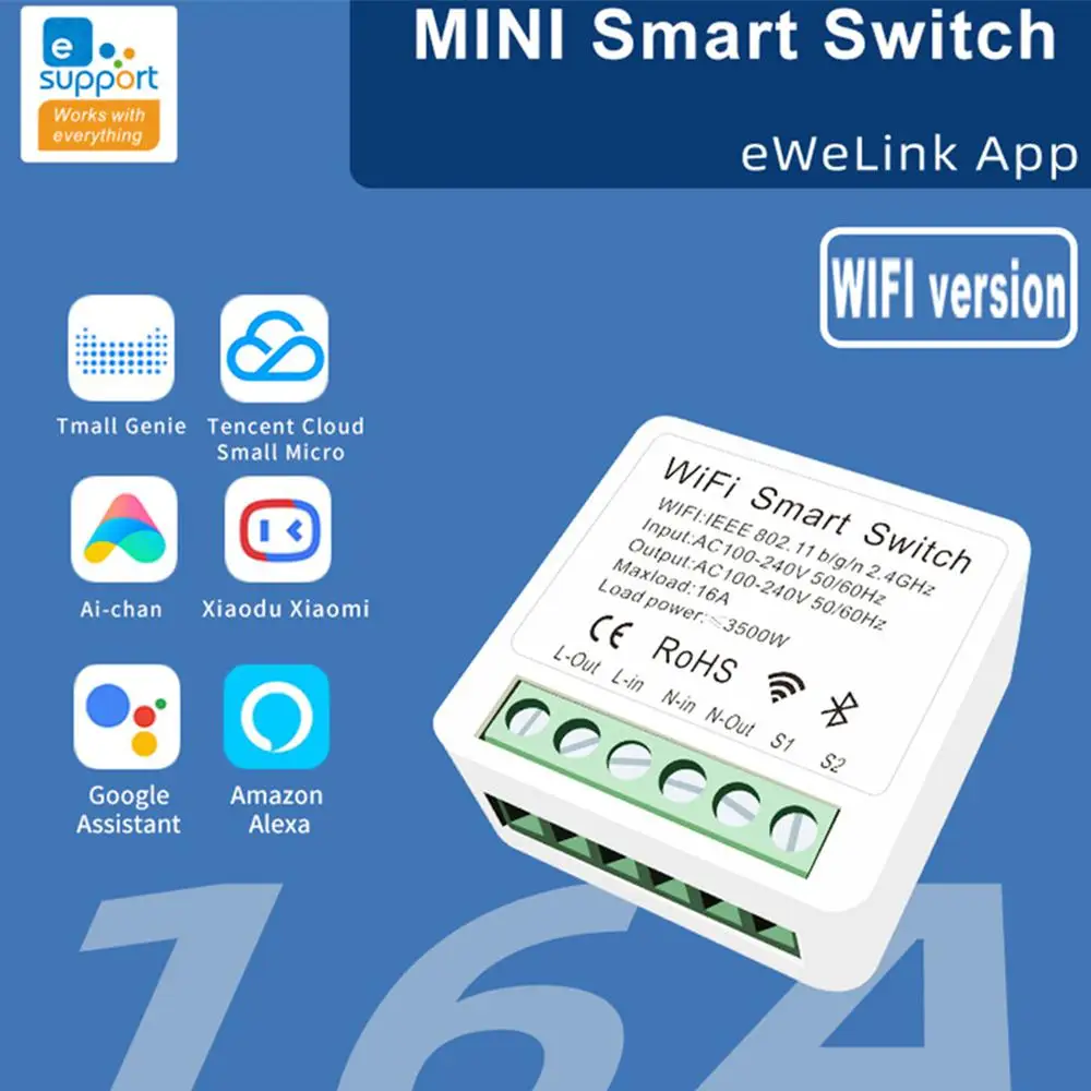 Wifi 16A MINI Smart Switch 2-way Control Modules APP Wireless Remote Control Timer Works With Alexa Home