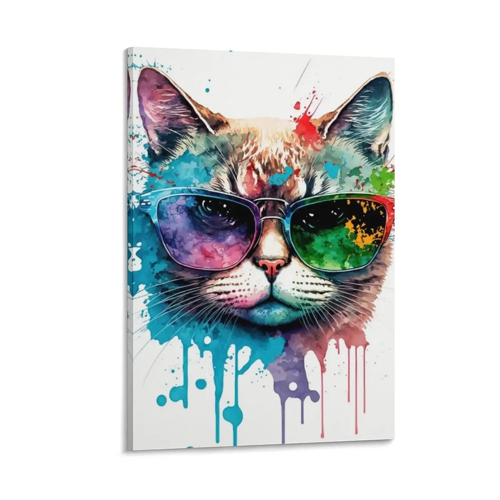 

Cool Cat with Shades in watercolour Canvas Painting decorative wall poster Picture on the wall wall decor