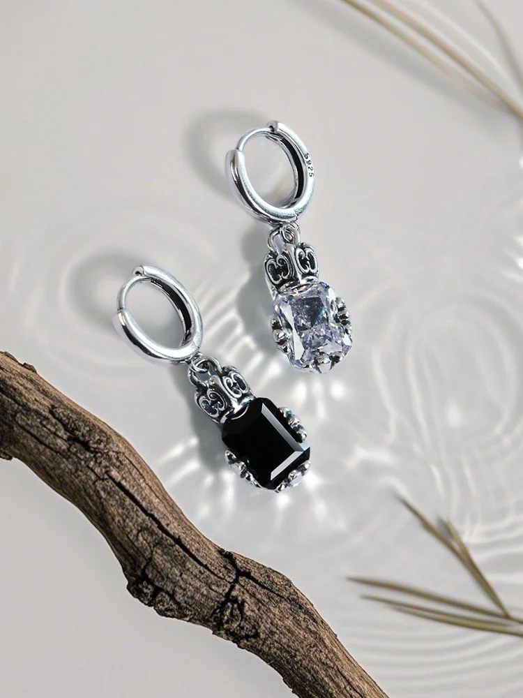 

YUKI Pure Silver Earrings Unisex Double-Sided Iris Flower Unique Design Retro Cool Personality Jewelry Fashionable Ear Decor