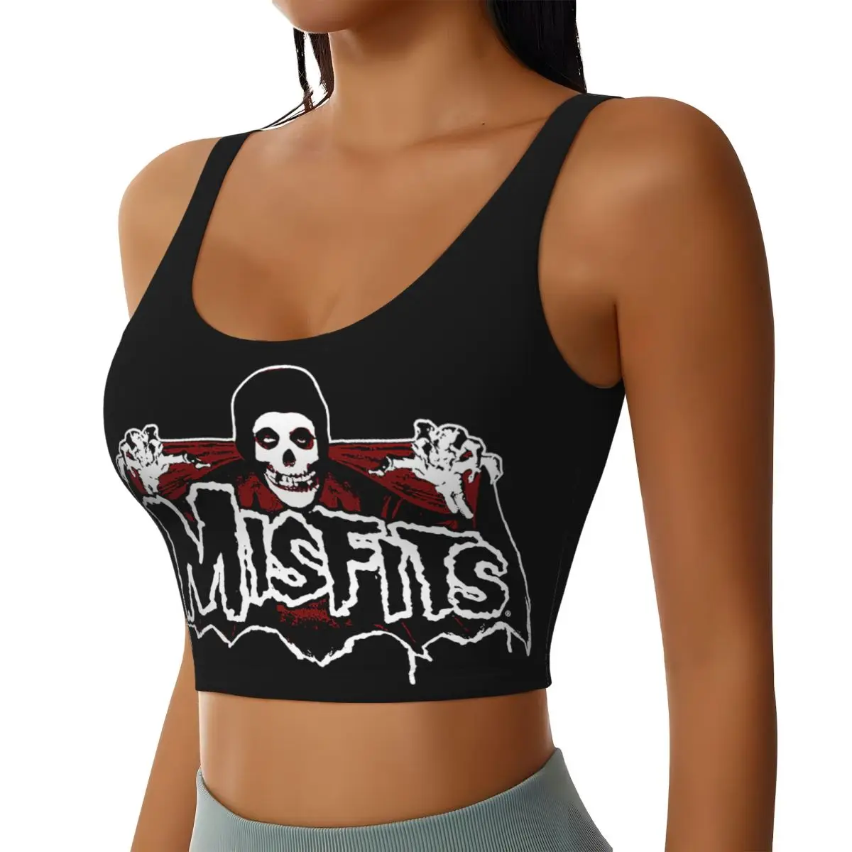 Custom Punk Rock Band Misfits High Impact Sports Bras Women's Seamless Workout Running Crop Tank Tops
