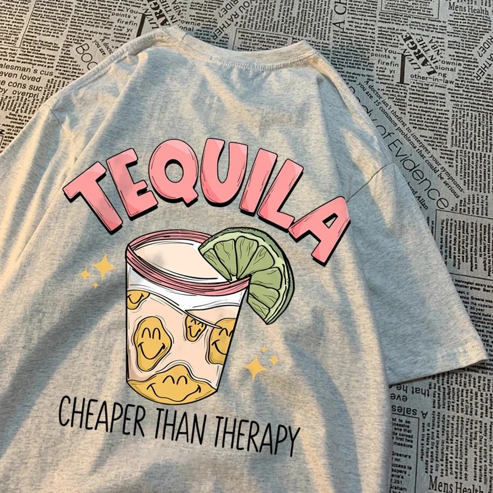 Tequila Is Cheaper Than Therapy Woman's Tops Simple Casual Clothing Creative Round Neck T-shirts Fashion Summer Woman Clothing