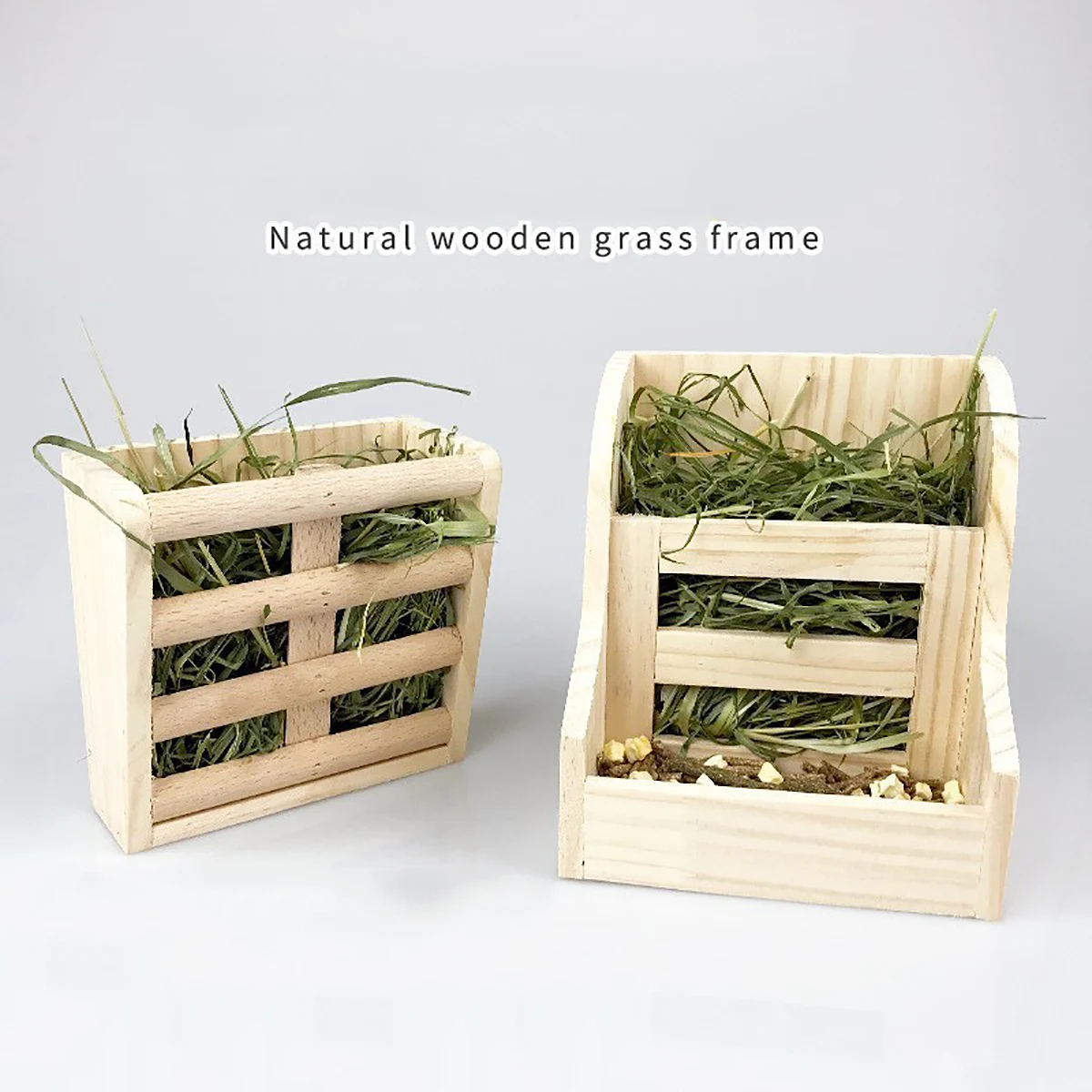 Pet wooden grass rack rabbit food bowl food box 2-in-1 grass rack rabbit guinea pig Chinchillas built