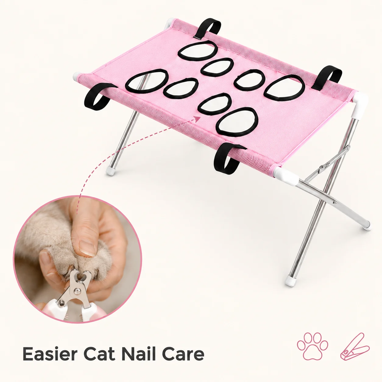 Cat Grooming Hammock Stand Foldable Nail Clipping Helper Mesh Bathing Drying Table for Kitten Small Cats
