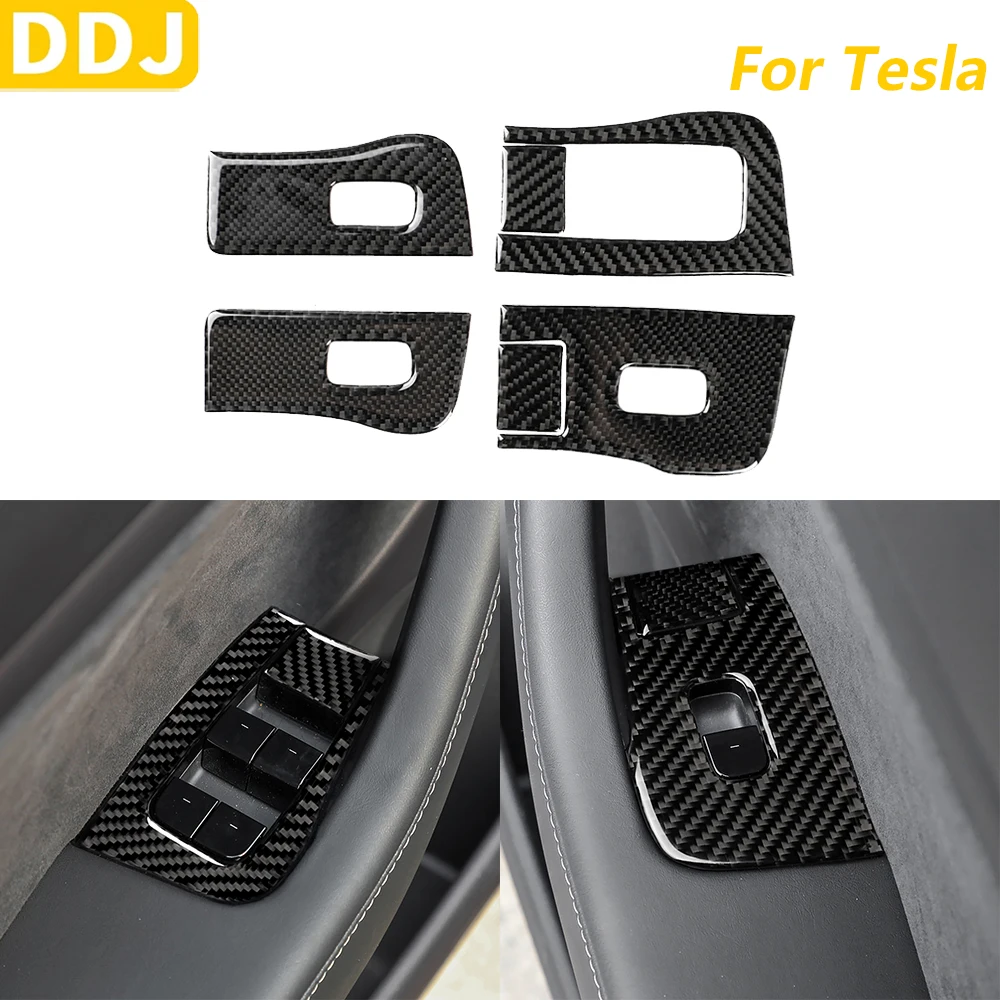 

Для Tesla Model Y 2020-2024 Model 3 2017-2022 переключатель подъема окна из углеродного волокна, панель управления, накладка, автомобильные аксессуары, наклейка