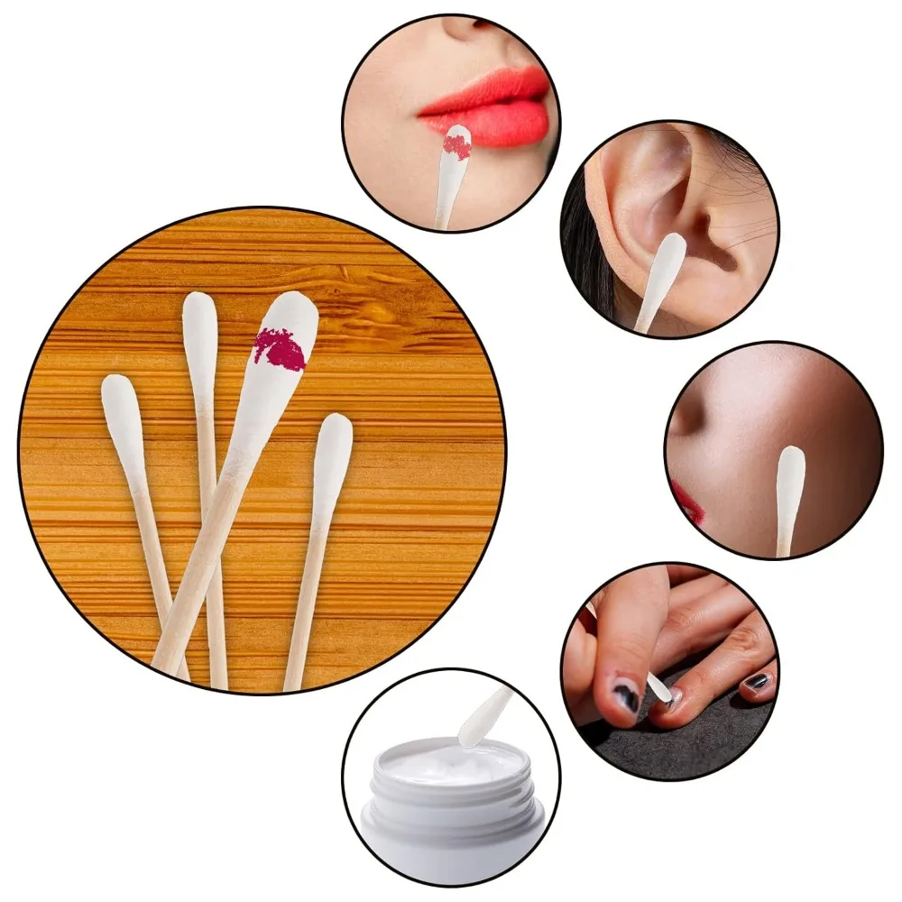100/300 Stück 6 Zoll lange Wattestäbchen mit Holzgriffen, Applikator mit Baumwollspitze zum Reinigen, Wattestäbchen, Öl-Make-up – Detail 9