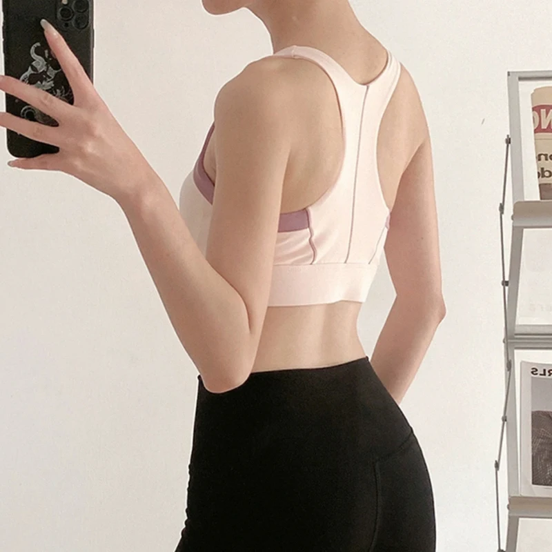 

Женский амортизирующий спортивный бюстгальтер для фитнеса с контрастным цветовым дизайном на молнии спереди для тренировок и фитнеса