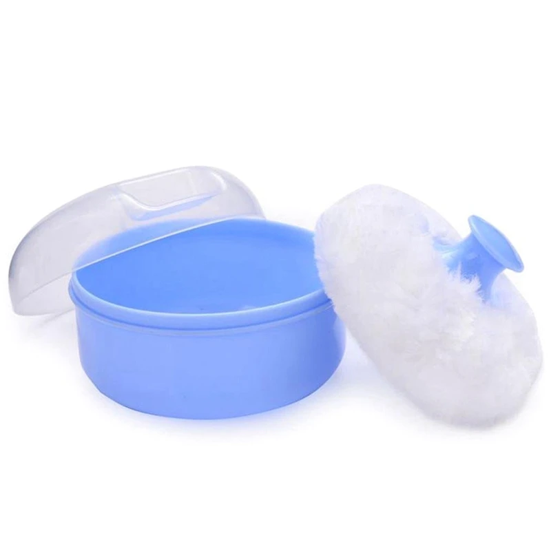 2X Baby Soft Face Body Cosmetic Powder Puff Sponge Box Box contenitore (blu)