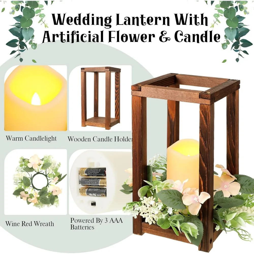 

10 Set 30 Pcs Wedding Lantern Centerpiece Integrated Candle Holders with Candle Wreaths for Wedding Party Table Valentine Decor