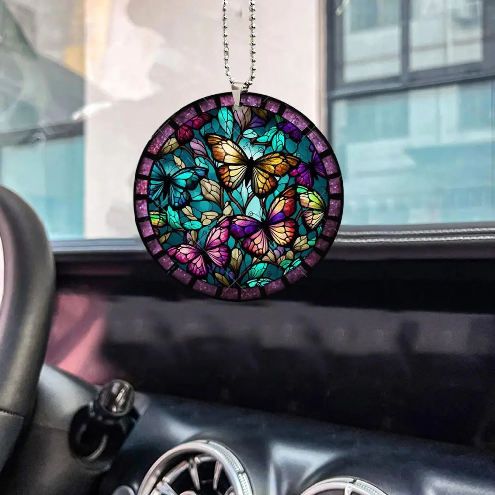 

Car Pendant Decoration Vibrant Flower Birds Car Pendant Round Ornament with Hanging Chain for Rearview Mirror Decoration Unique