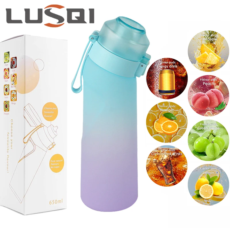 LUSQI Air Flavored Water Bottle With 7 Flavor Pods Sports Fashion Straw Tritan Plastic Cup Suitable for Outdoor Sports Fitness