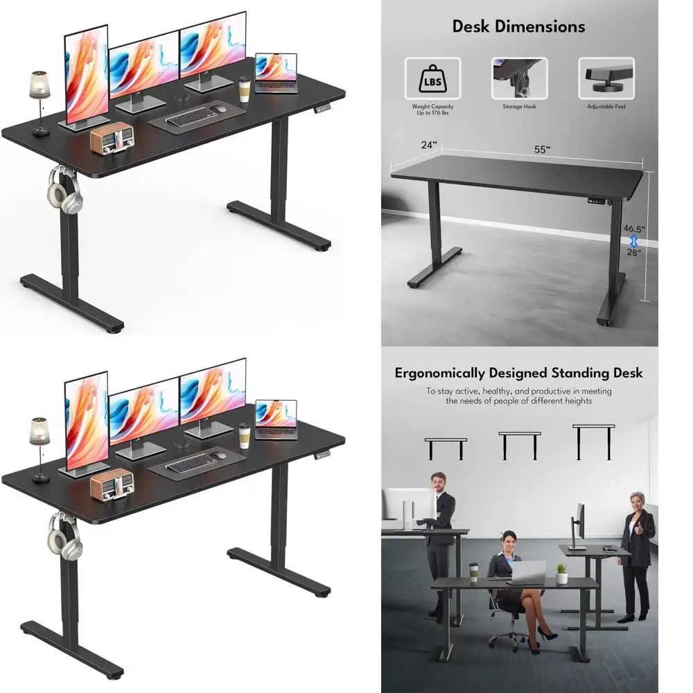 

Электрический стол с регулировкой по высоте, 55x24, сращенная доска, черная рамка и верхняя часть для домашнего офиса