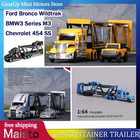 Maisto 1:64 contenedor remolque semi camión Ford G Bronco BMW M3 Chevrolet LoneStar vehículo de aleación juguete regalo de Navidad para niños chico