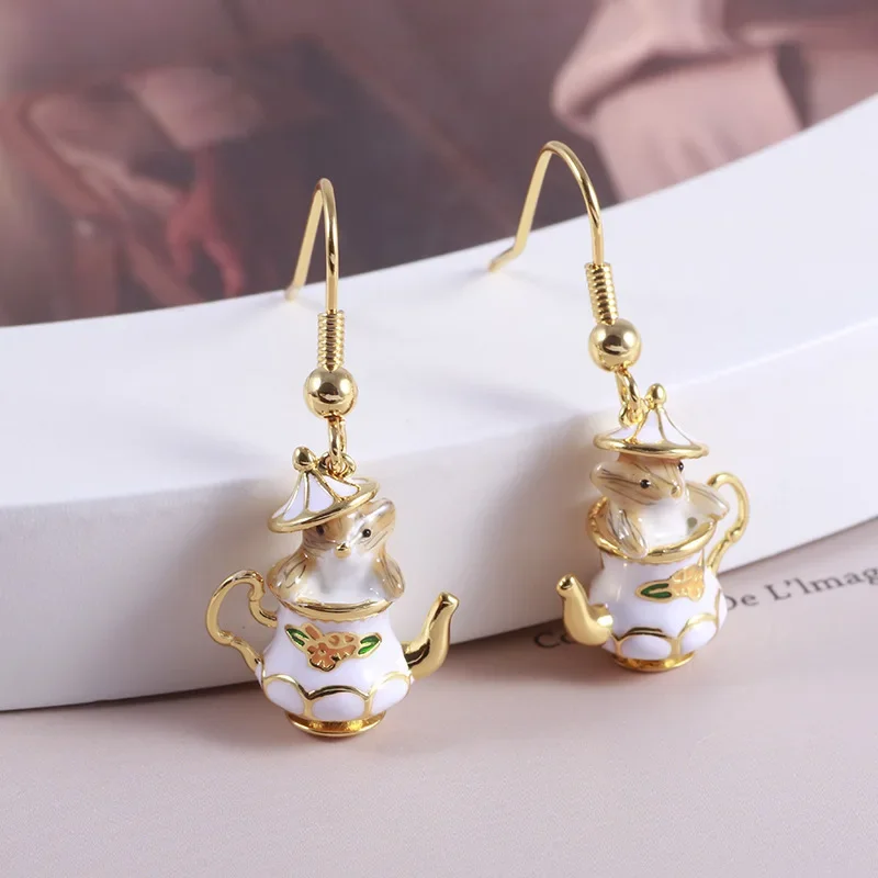 Fashion enamel glaze color cartoon fun teacup cute cute little mouse earrings earrings mixed batch women