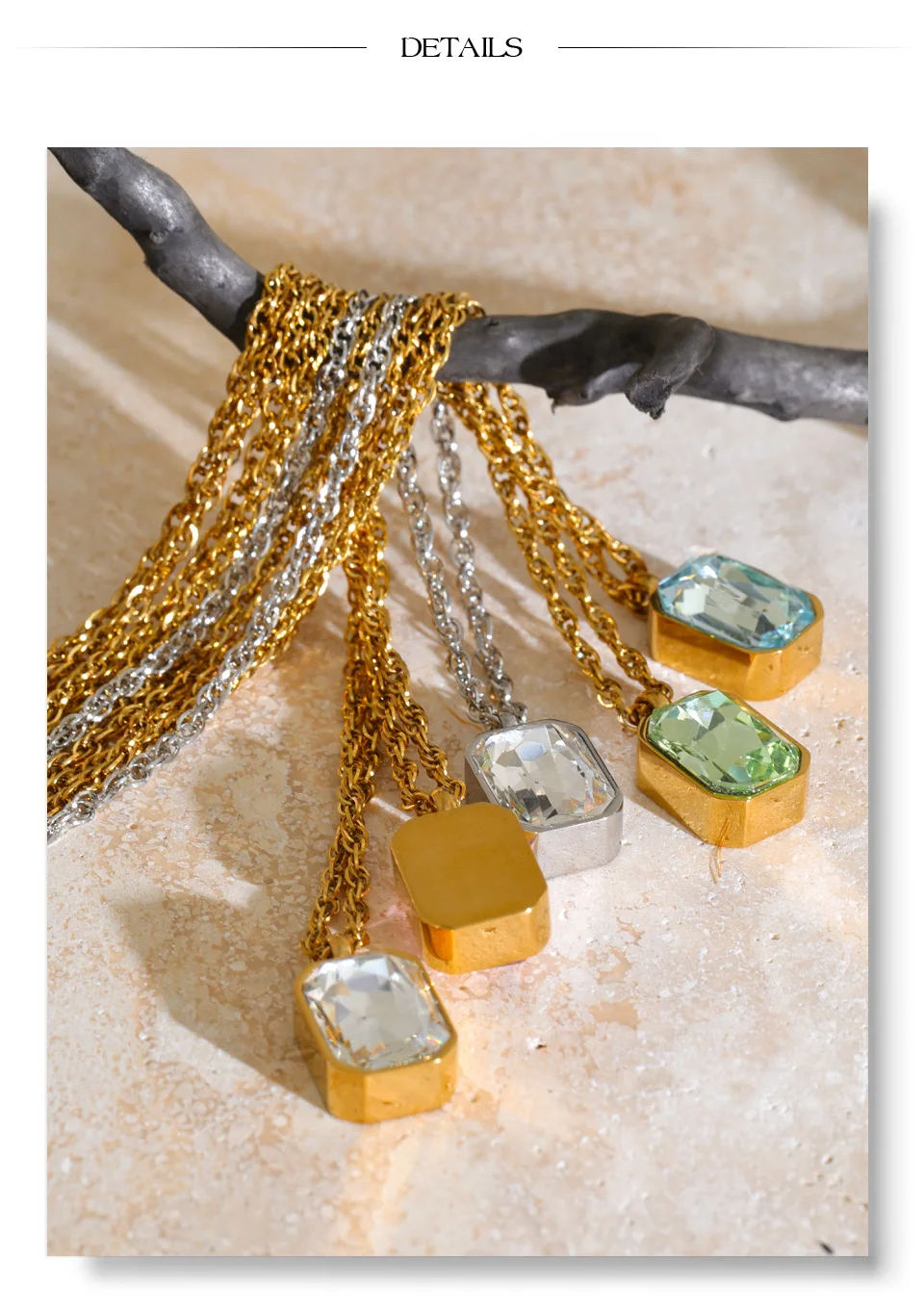 Yhpup Mehrfarbige Edelstahl-Zirkon-Quadrat-Halskette Anhänger Glänzender Modischer Exquisiter Schicker Schmuck Rostfrei – Detail 9