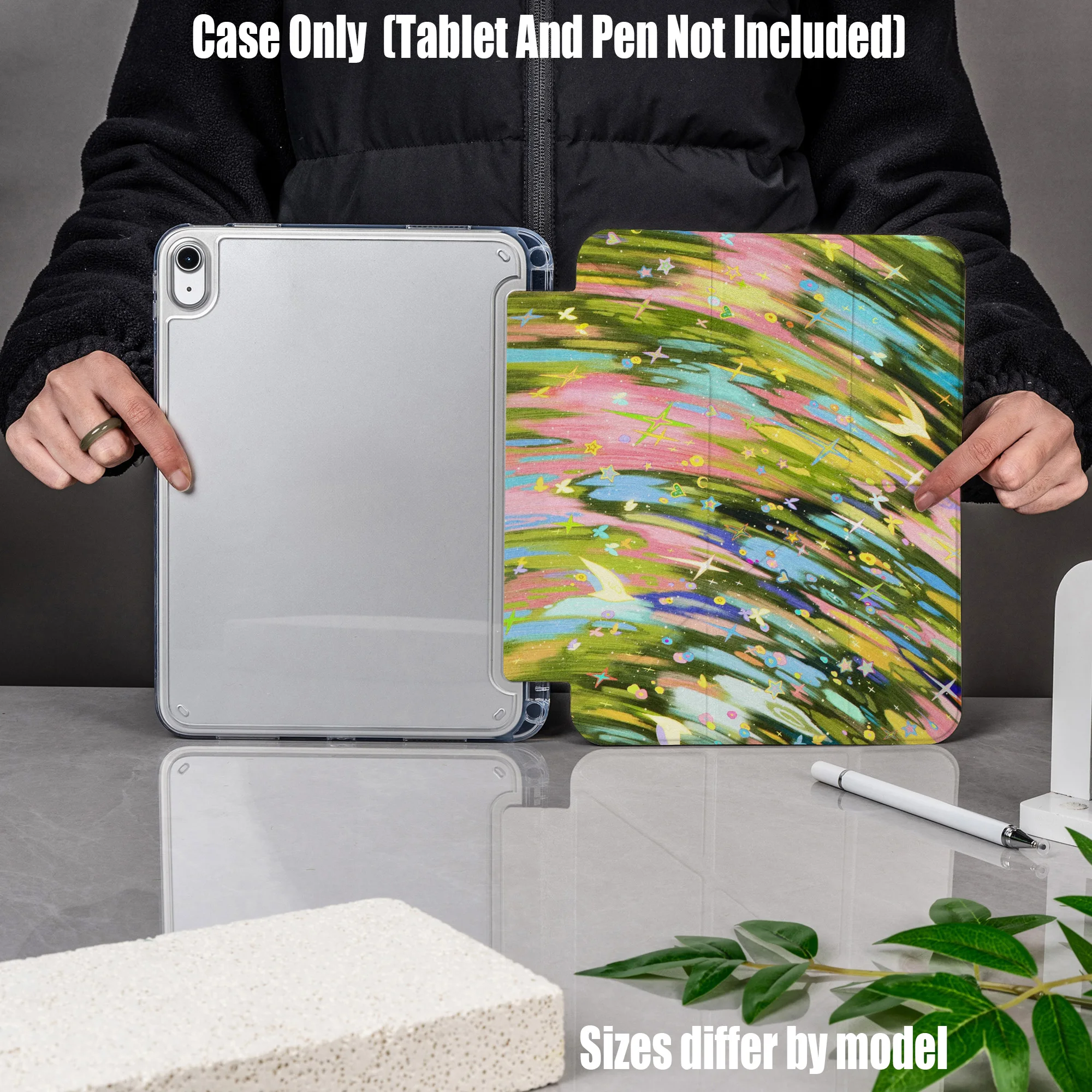 

Minimalist Y-Fold Acrylic Gray Delicate Heart Art Print iPad Case For Apple iPad Pro 12.9 Air 3 Mini 5 9th Gen Cover