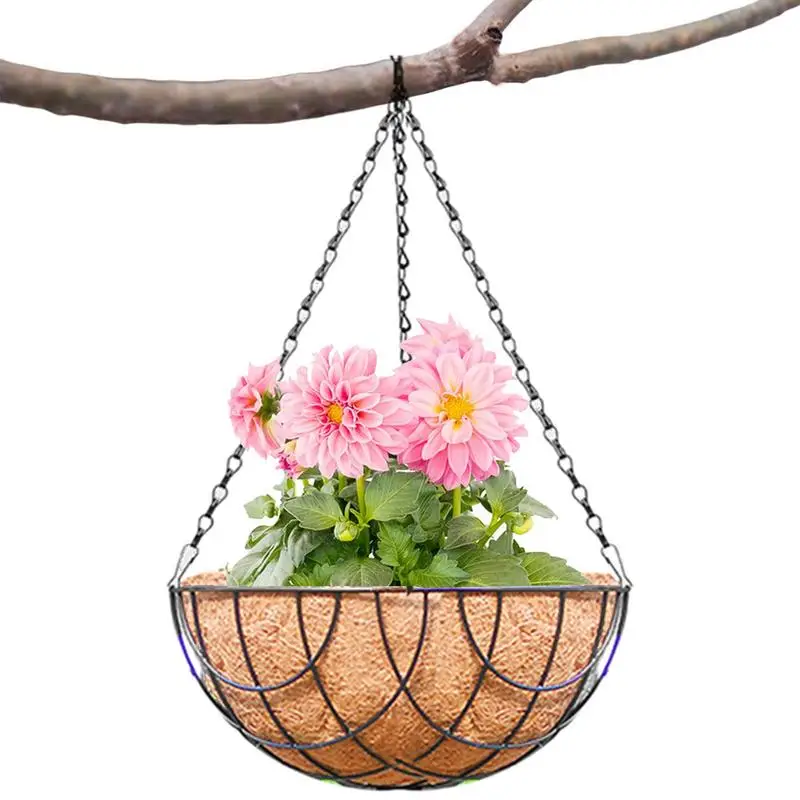 Hanging Planter Basket Metal Wire Plant Holder with Coconut for Porch Pot Hanger Garden Indoor Outdoor Plant Flower Pot Decor