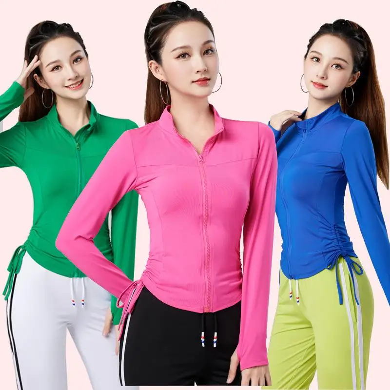 

Qui Dry Long Sve Fitn Йога Спортивная одежда Женский кадриль Ян Ли Красный танцевальный костюм Открытый кардиган