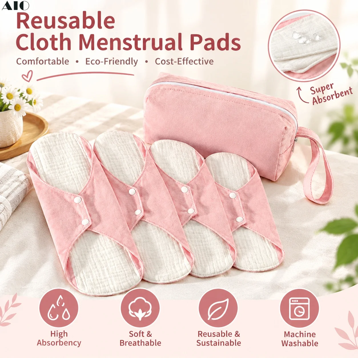 Cloth Pad Reusable - 5pcs Reusable Urinary Incontinence Menstrual Pads