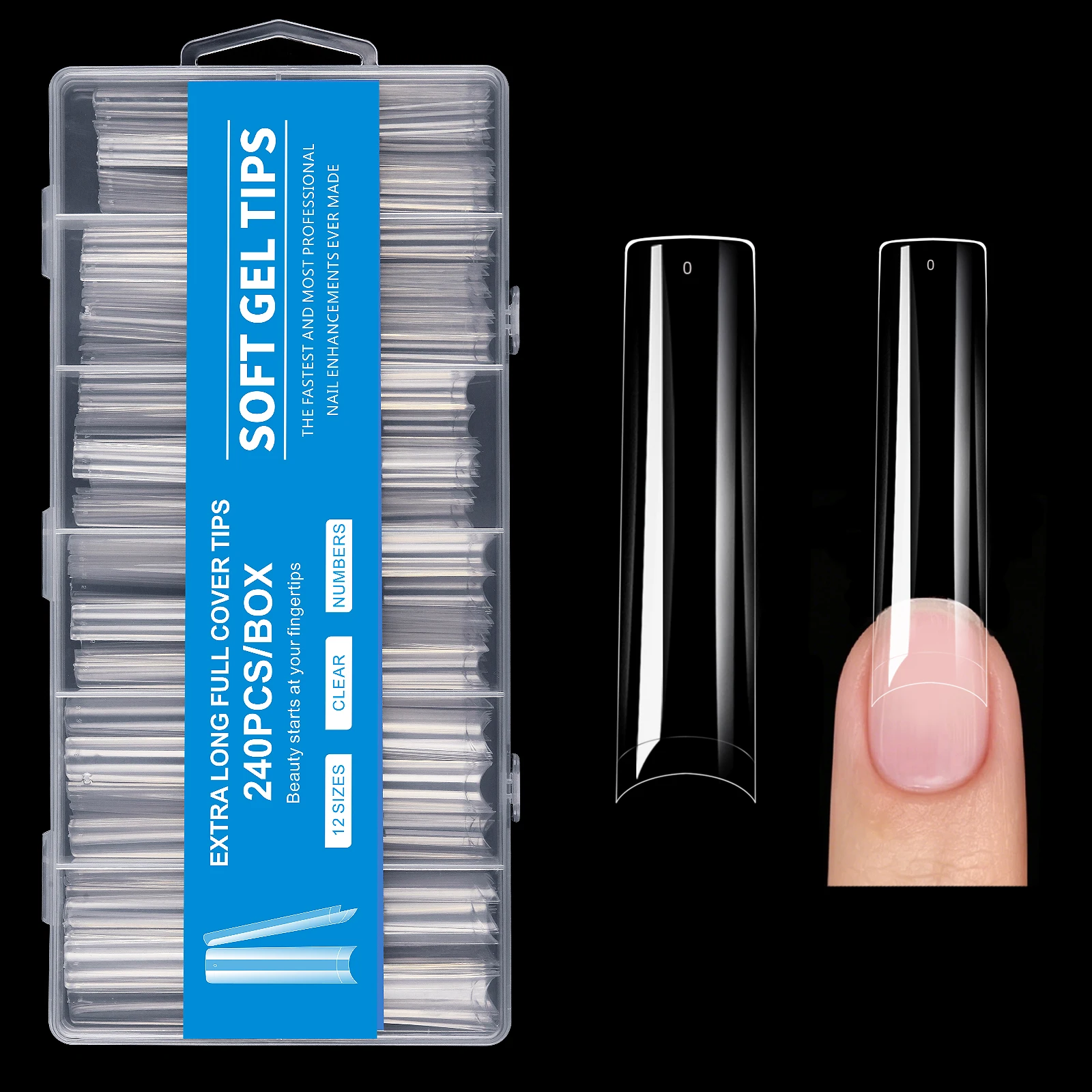 240 Stück Extra Lange Klare Weiche Gel-Nagelspitzen Künstliche Nagelverlängerungen Ohne Feile Benötigt Spurlose Faltbare Abziehbare Nagelspitzen-Box für Salons – Detail 9