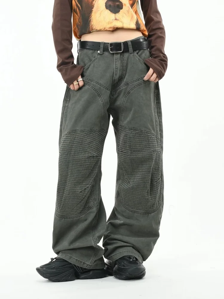 2026 Gothic Y2K Style Vintage Green Baggy Women's Stacked Jeans Pants For Woman Clothing Straight Long Trousers Ropa De Mujer