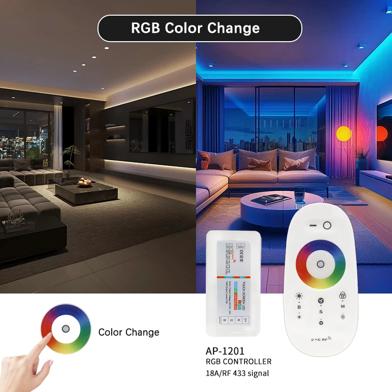 

Светодиодный сенсорный контроллер 2,4G Сенсорный пульт дистанционного управления RGB Низкое напряжение 12-24 В Контроллер радиочастотной ленты