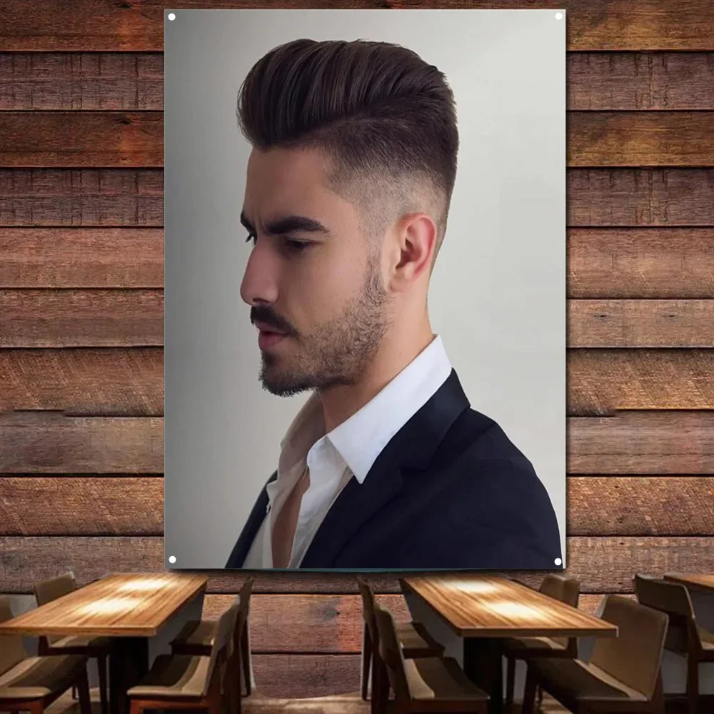 Póster de Peluquería con Diseño de Estilo de Cabello Pompadour Corto para Hombre, Impresión Digital, Decoración de Pared para Barbería, Tapiz Decorativo para Interiores