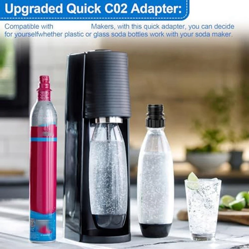 Black Quick Connect Soda Bottle Adapter, Soda Maker Bottle Attachment Refill Cap For Connecting Glass Bottles To Soda Machines