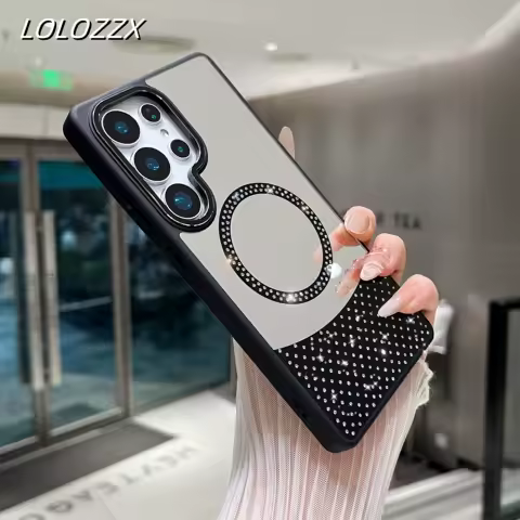 Bling Jewelled Colored Mirror Film Case For Samsung Galaxy S25 S24 S23 S22 S21 Ultra Plus A55 For Magsafe Wireless Charge Cover