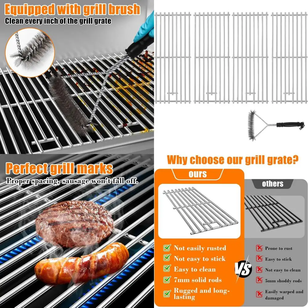 

Stainless Steel Angus & Outlaw Grill Grates with Brush for 4 Burner Grills