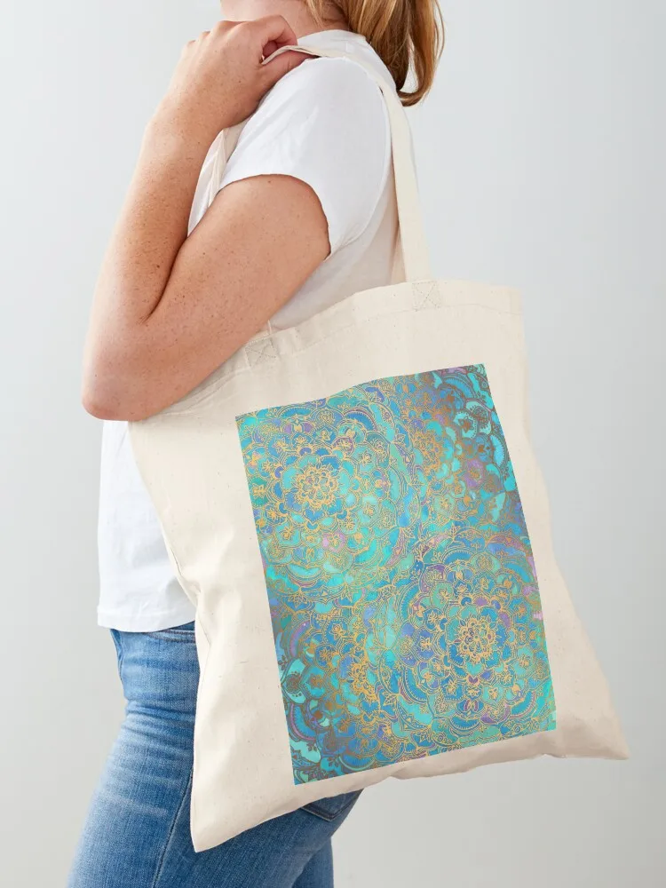 Sapphire & Jade Stained Glass Mandalas Tote Bag eco pack free delivery bags Canvas Tote Bag