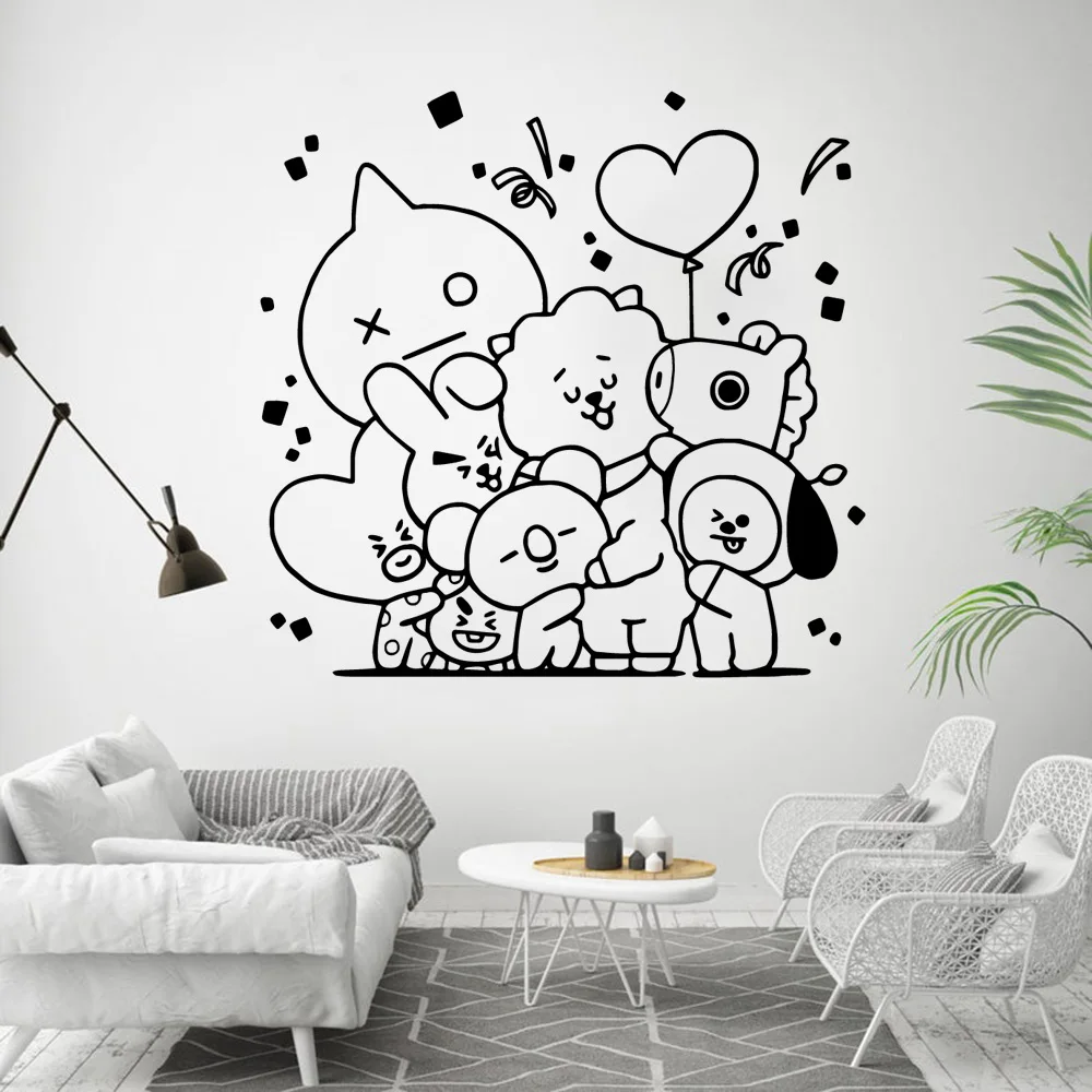 1 pc Diy Cartoon BT wallpaper Decal Removable wall stickers Vinyl Mural Poster Decor Living Room Bedroom Removable  Art MURAL