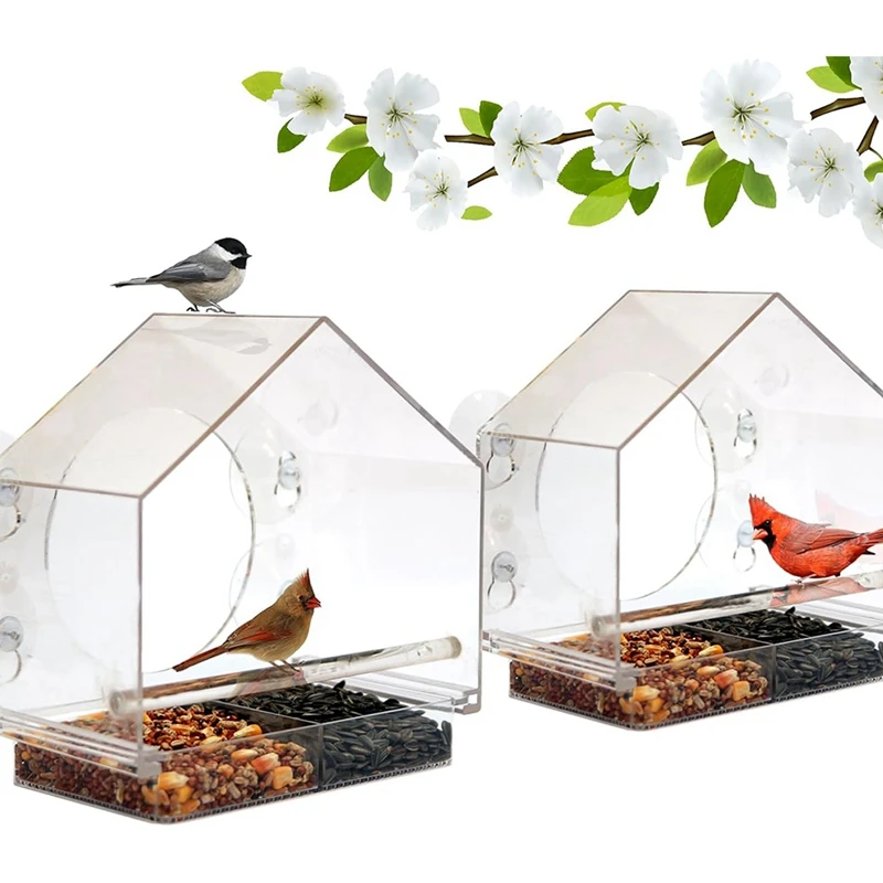 Wall Plastic Birdcage Transparent Small Pet Birdcage Wall-Mounted Feeder Outdoor Adsorption Plastic Bird Feeder