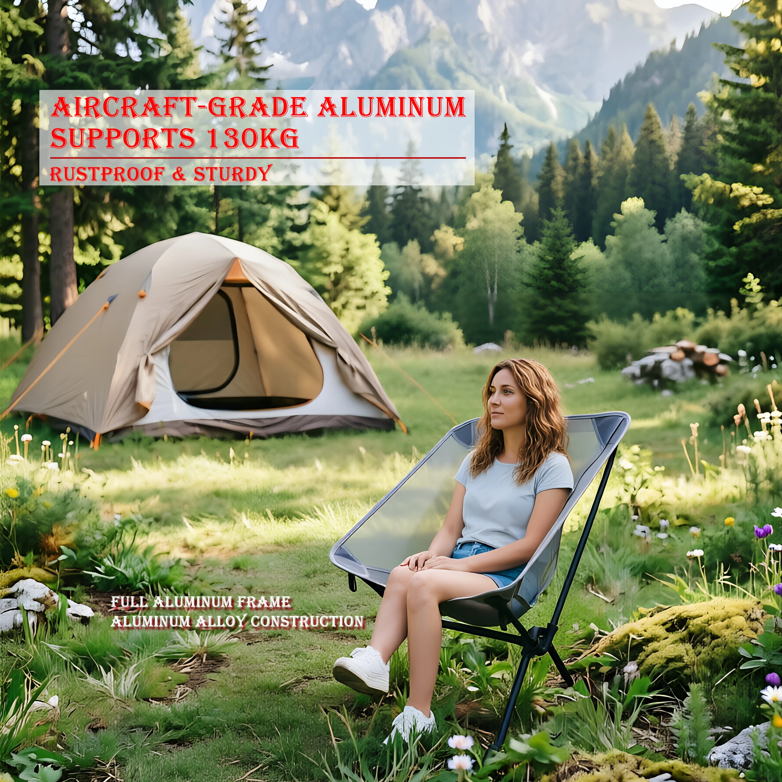 Ultralight 610g Moon Camping Chair, Compact Foldable Portable Seat, Perfect for Outdoors Hiking, Beach, Picnic, Travel & Fishing