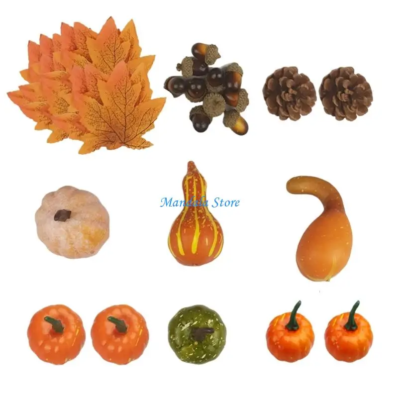 

U2JC Festival Fall Decors Bundles Artificial Pumpkins Fabric Maples Leaves Pinecones Nut Halloween Party Supplies