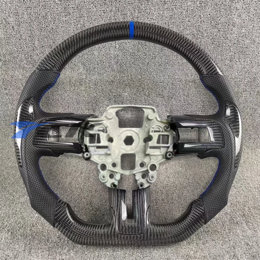 

Customized Carbon Fiber Black Perforated Leather Steering Wheel for 2018 2019 2020 Ford Mustang car accessories