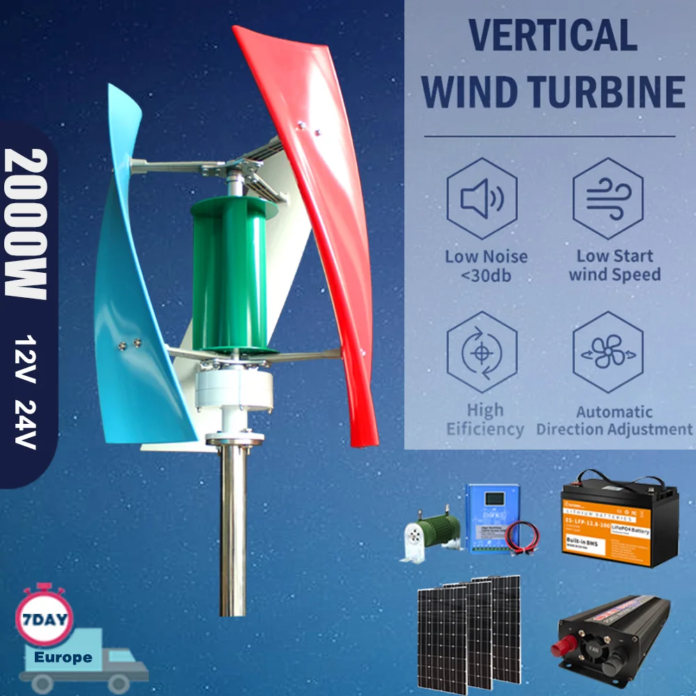Turbina Eólica Vertical 1500w Gerador de Energia Livre 12v 24v Moinho de Vento 220v Saída ac Kit Doméstico Bateria Controladora Polônia