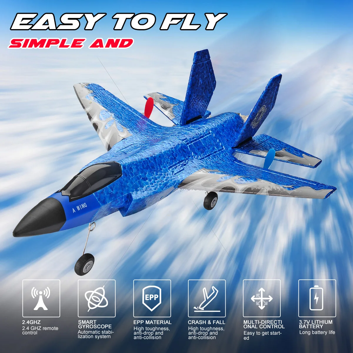 ANTSIR F22 Raptor RC Plane With LED Lights 2.4G Remote Control Aircraft EPP Foam RC Flying Model Glider Toys For Children