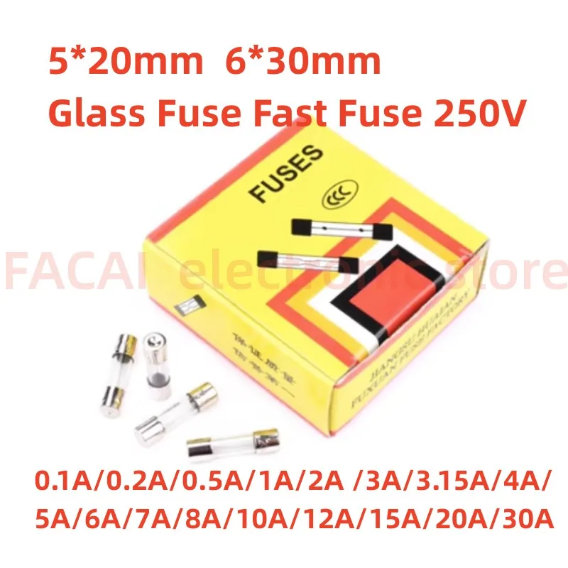 

5*20 6*30 Glass Fuse Fast Fuse 250V 0.1A 0.2A 0.5A 1A 2A 3A 3.15A 4A 5A 6A 7A 8A 10A 12A 15A 20A 30A Quick Blow 5x20mm 6x30mm