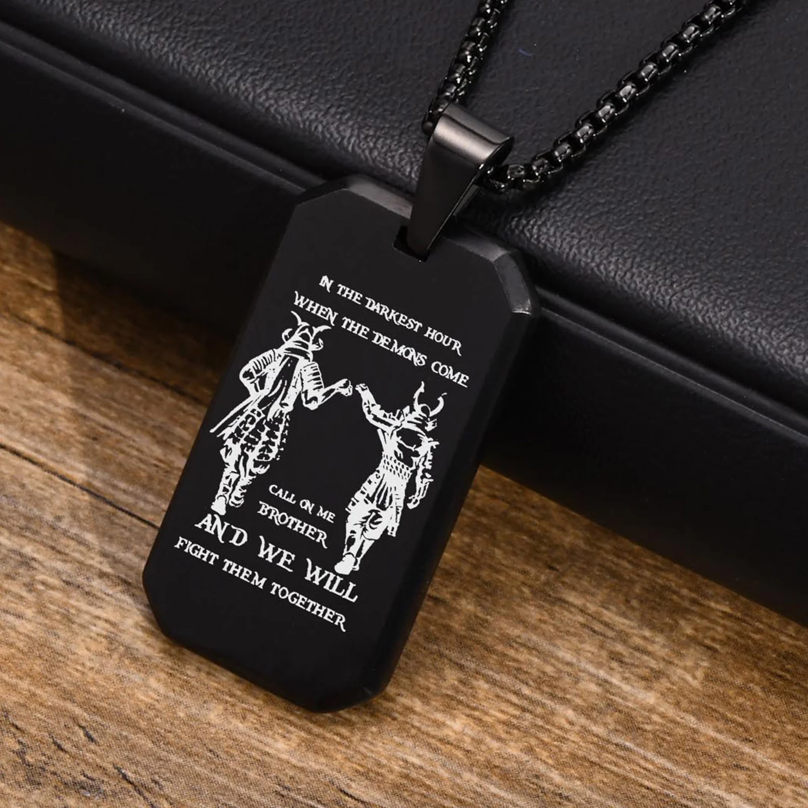 Free Custom Samurai Dog Tag Necklaces for Men Brothers Boys,IN THE DARKEST HOUR WHEN THE DEMONS COME WILL FIGHT THEM TOGETHER