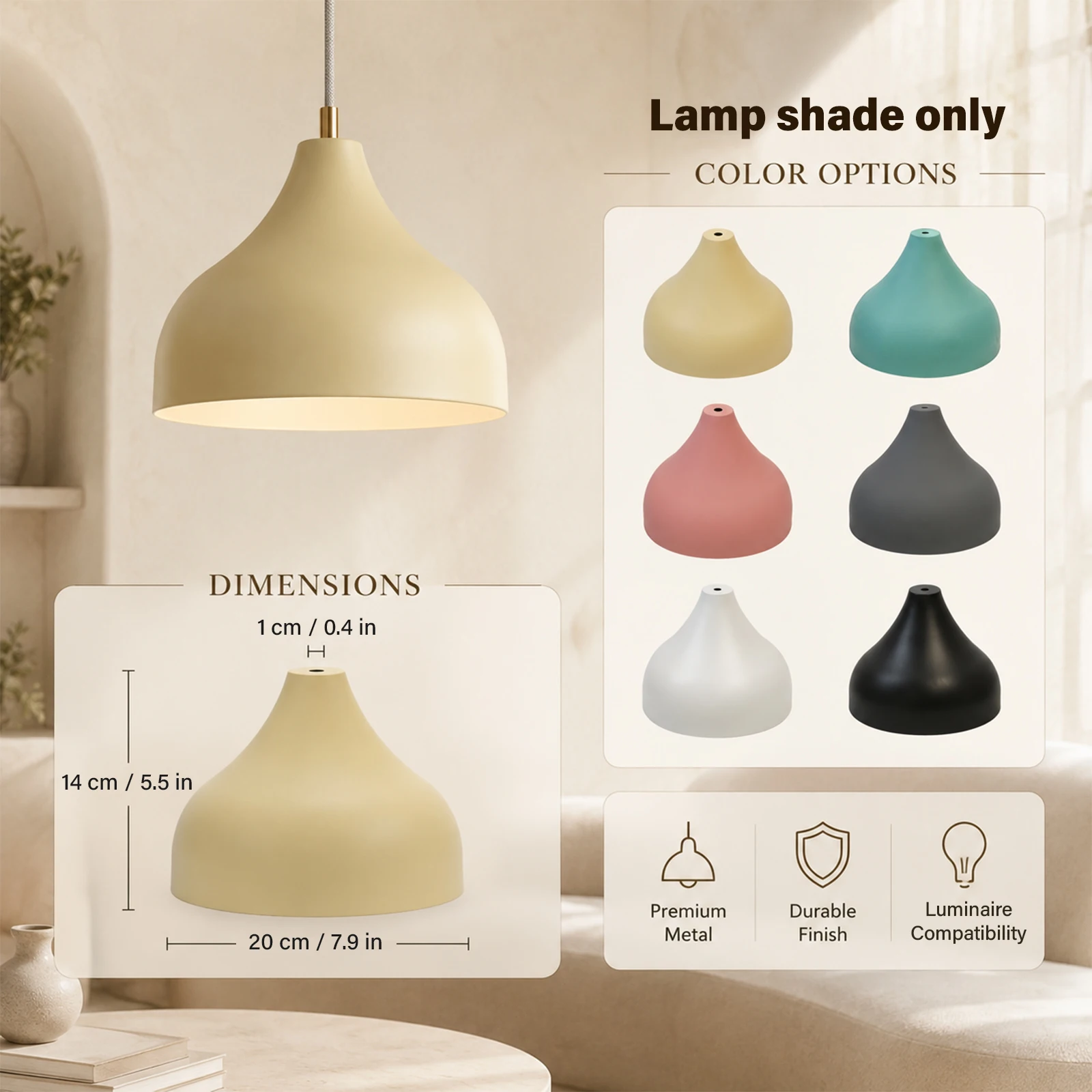 Colorful Bell Lamp Shade, Matte Conical Metal for Pendant Wall Table Lamp Replacement