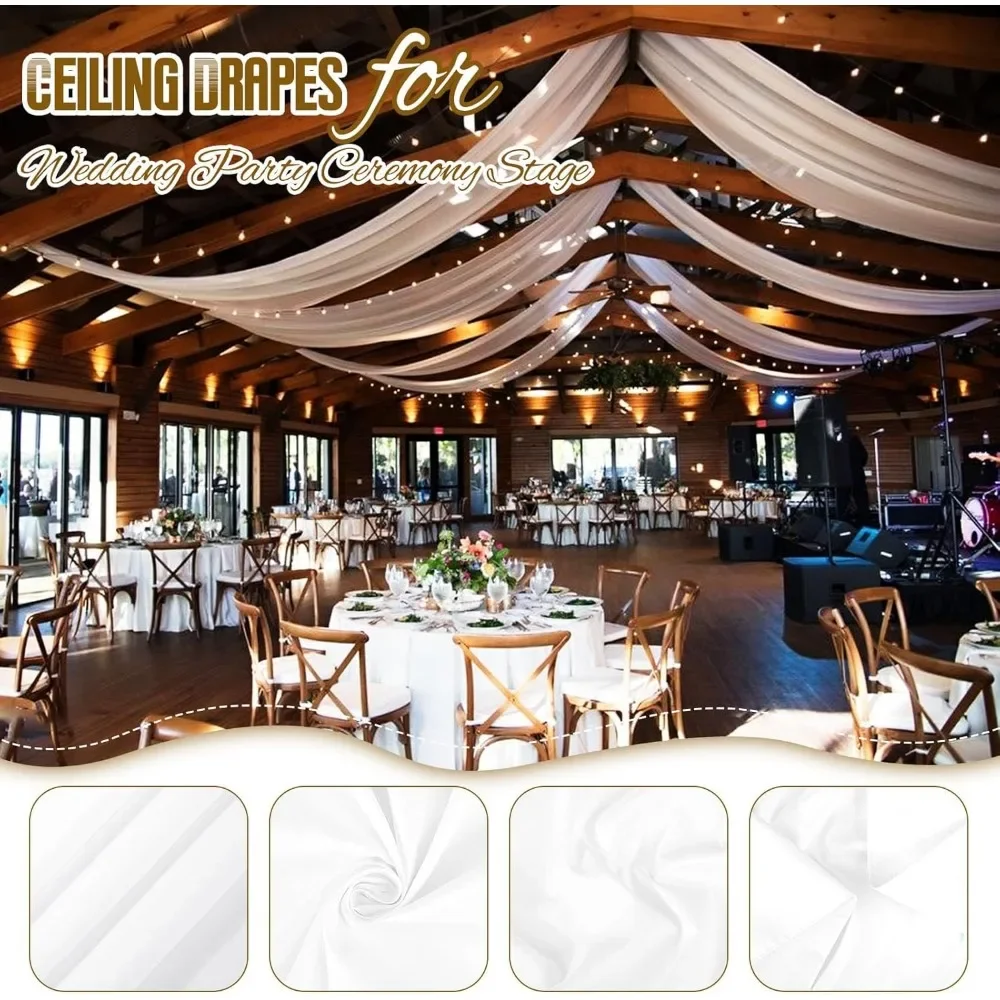 6 Panels White Ceiling Drapes for Wedding 5ftx20ft Ceiling Drapes Polyester Arch Draping Sheer Curtains Soft Drapery