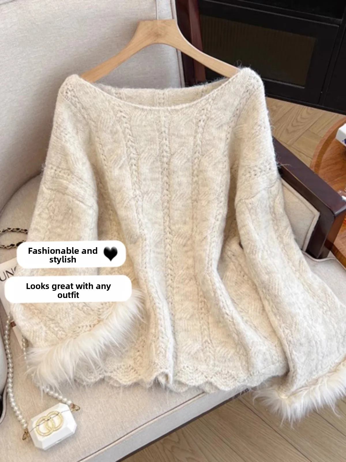

Ladies plus Size Long Sleeve Mink Sweater Comfortable Knitted Cardigan Unique Beautiful Style for Autumn Casual Wear